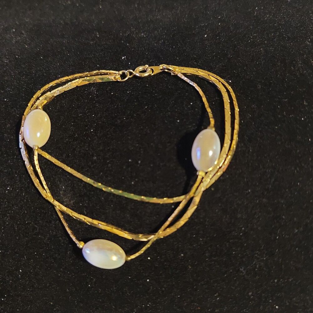 3 Strand Fine Chain Faux Pearl Bracelet